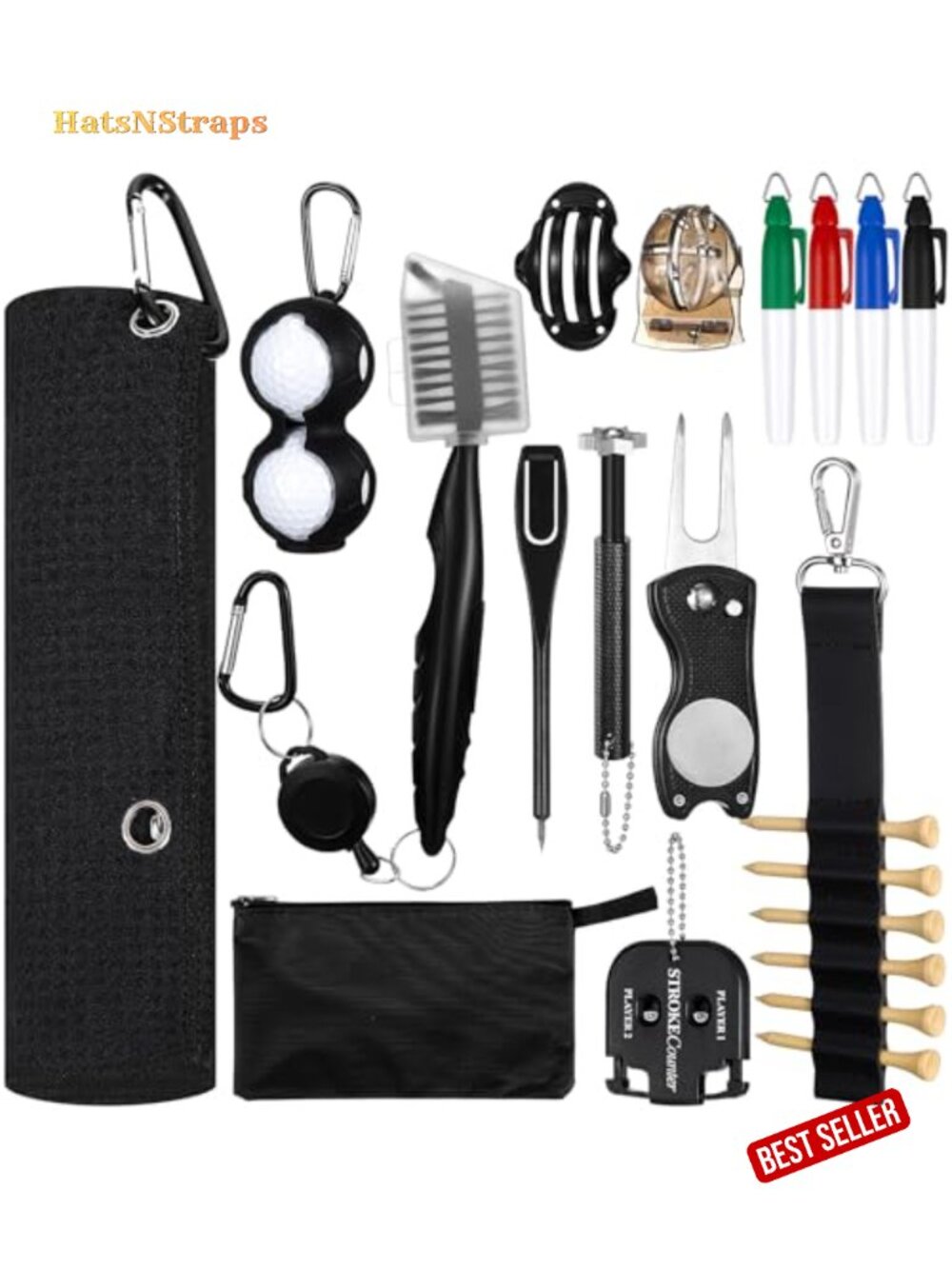 21 Pc Golf Accessories Kit Cleaning Brush Towel Divot Tool Groove Sharpener Gift